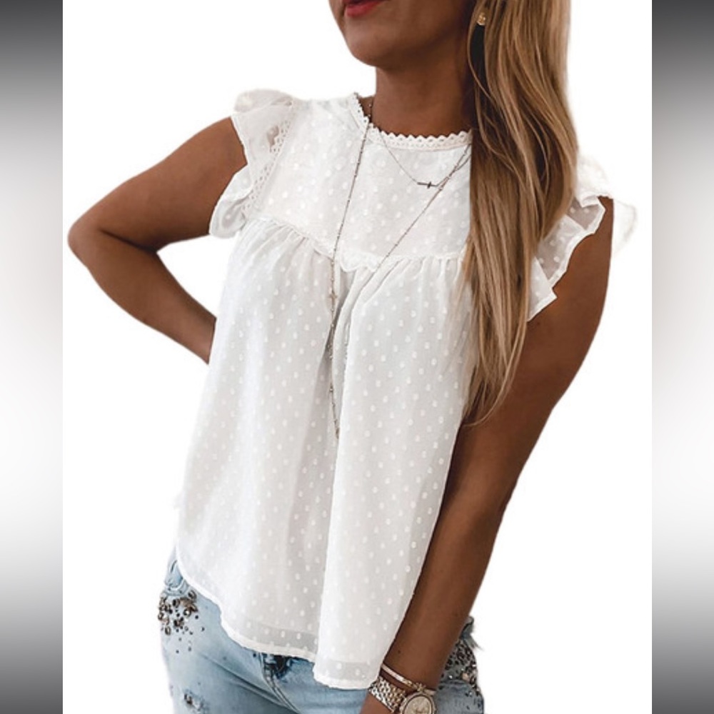Swiss dot butterfly sleeve blouse